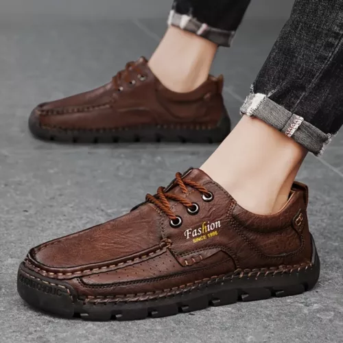 Chaussure bateau homme cuir robuste vintage