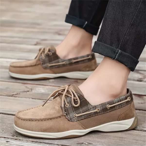 Chaussure bateau homme tissu écossais vintage – Image 2