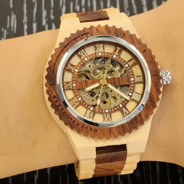 Montre mécanique bois homme squelette – Image 5