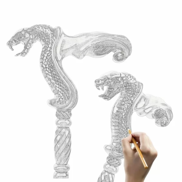 Bâton cobra sculpté steampunk – Accessoire mystique et original pour cosplay, décoration ou collection unique – Image 4
