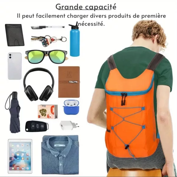 Sac à dos randonnée homme pliable respirant – Ultra léger & compact, idéal trekking & voyages – Image 6