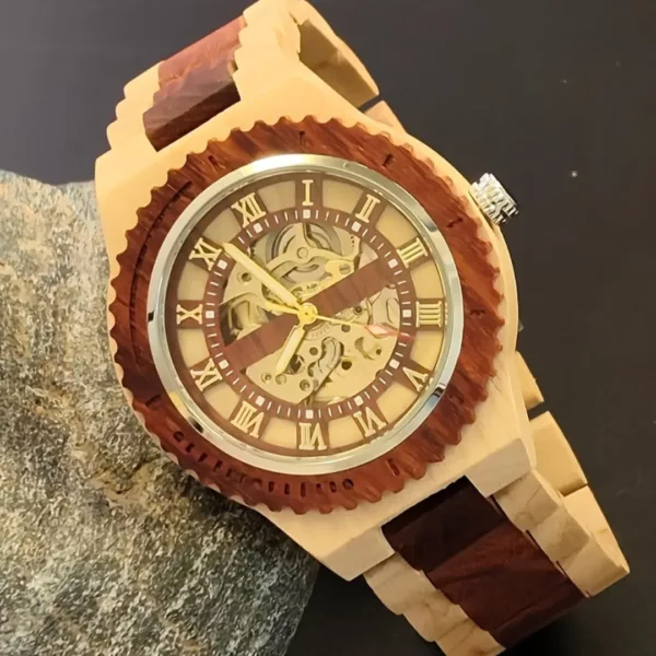 Montre mécanique bois homme squelette – Image 6