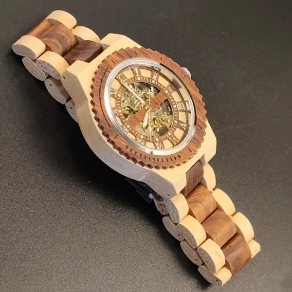 Montre mécanique bois homme squelette – Image 7
