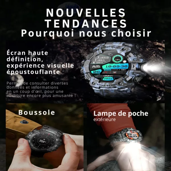 Montre militaire connectée sport LED – Résistante, étanche, cardio intégré, idéale entraînement intensif – Image 9