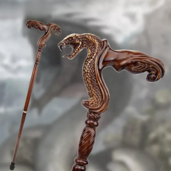 Bâton cobra sculpté steampunk – Accessoire mystique et original pour cosplay, décoration ou collection unique – Image 2