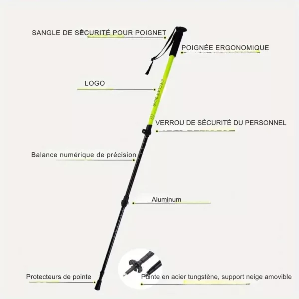 Bâton de trekking télescopique réglable – Randonnée confort sur tous terrains – Ultra résistant et léger – Image 7