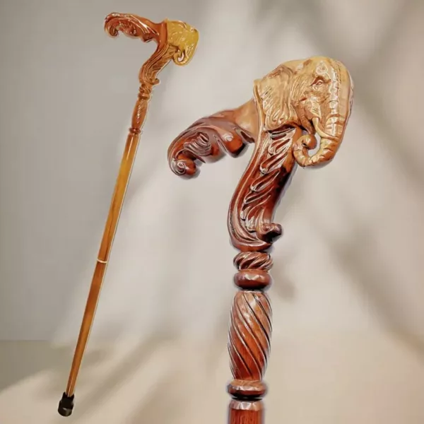 Bâton marche poignée éléphant sculpté – Canne robuste et élégante pour randonnée et appui sécurisé – Image 2