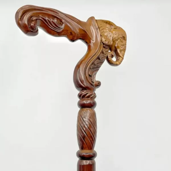 Bâton marche poignée éléphant sculpté – Canne robuste et élégante pour randonnée et appui sécurisé – Image 3