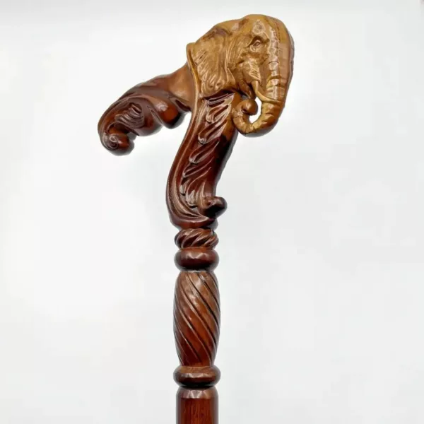 Bâton marche poignée éléphant sculpté – Canne robuste et élégante pour randonnée et appui sécurisé – Image 4