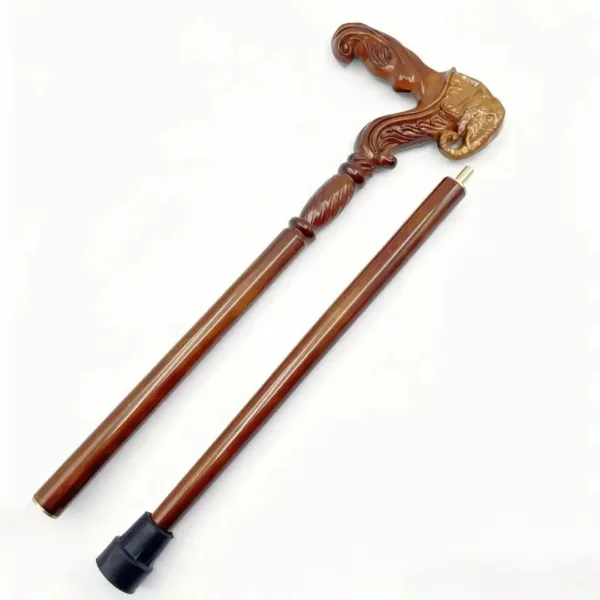 Bâton marche poignée éléphant sculpté – Canne robuste et élégante pour randonnée et appui sécurisé – Image 5