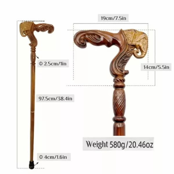 Bâton marche poignée éléphant sculpté – Canne robuste et élégante pour randonnée et appui sécurisé – Image 6