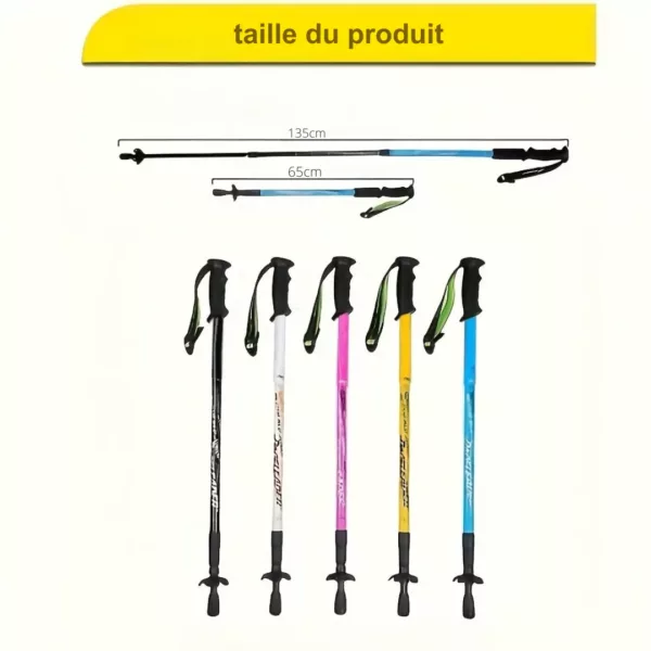 Bâton randonnée télescopique 3 sections – Léger, antichoc et réglable pour marche tout terrain – Image 3