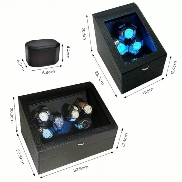 Boîte remontoir montre LED noir – Préserve vos montres de luxe en parfait état – Élégance et technologie silencieuse – Image 3