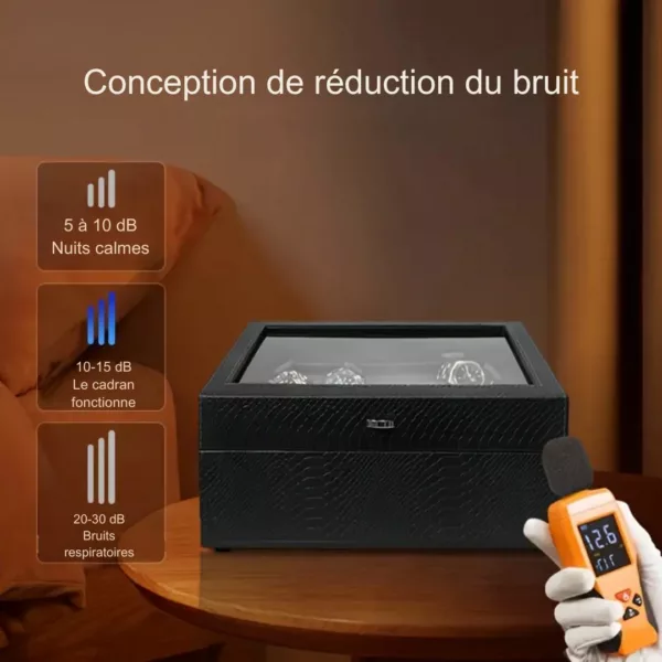 Boîte remontoir montre LED noir – Préserve vos montres de luxe en parfait état – Élégance et technologie silencieuse – Image 5