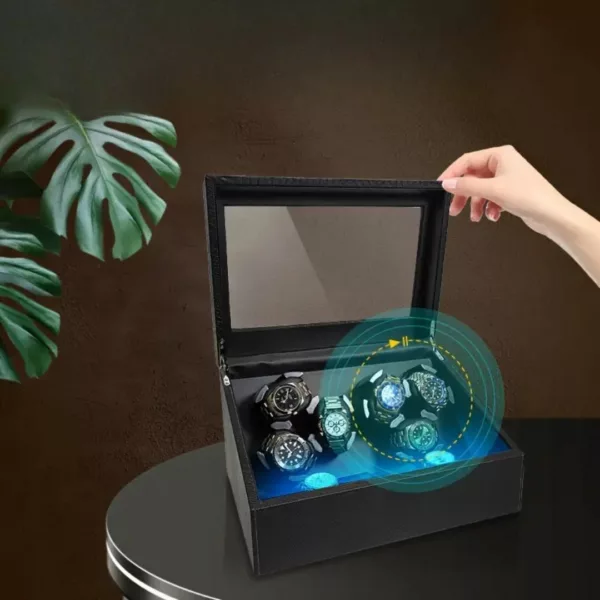 Boîte remontoir montre LED noir – Préserve vos montres de luxe en parfait état – Élégance et technologie silencieuse – Image 6