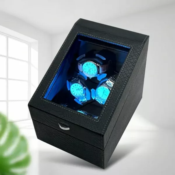 Boîte remontoir montre LED noir – Préserve vos montres de luxe en parfait état – Élégance et technologie silencieuse – Image 4