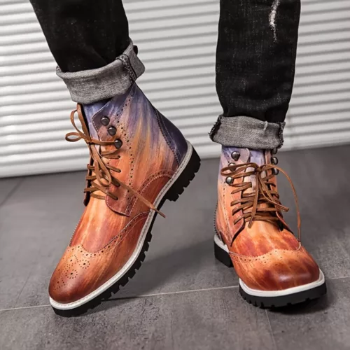 Bottes moto homme brogue rétro