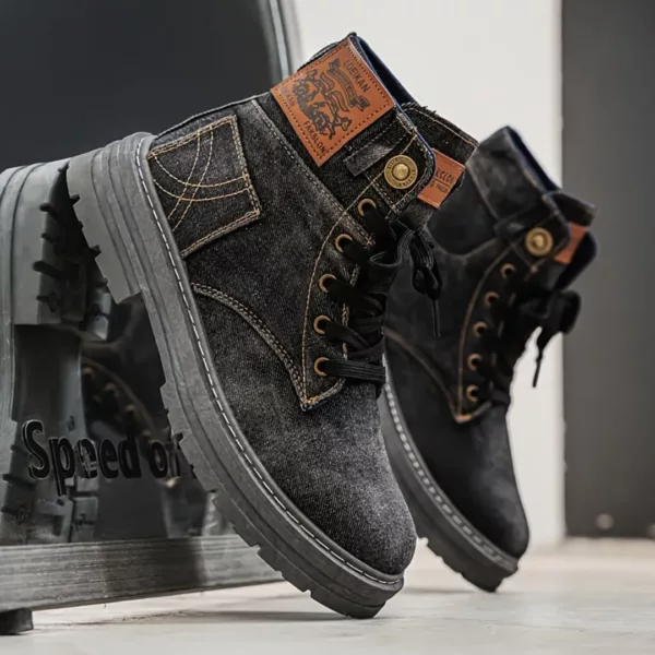 Bottes moto homme style denim robuste – Image 4