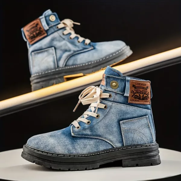 Bottes moto homme style denim robuste – Image 3
