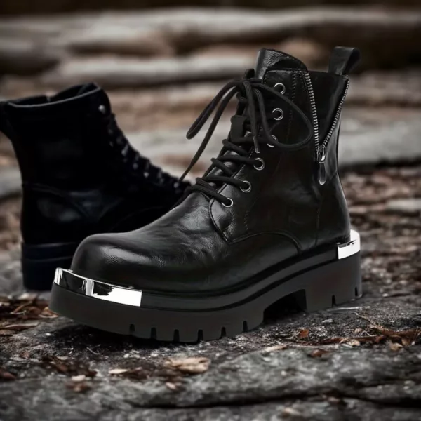 Bottes moto homme style punk noir – Image 2