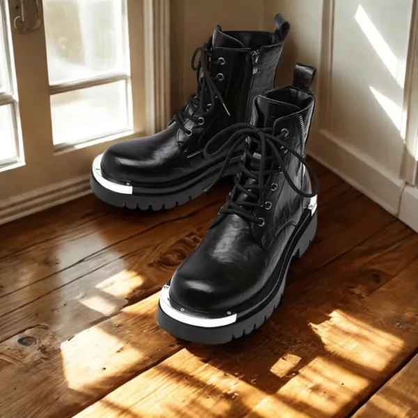 Bottes moto homme style punk noir – Image 3