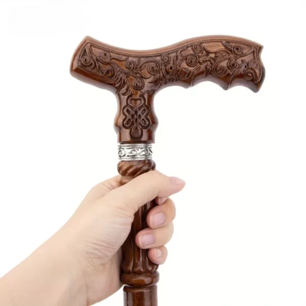 Canne bois sculpté floral celtique – Élégance artisanale et soutien stylé pour marche confortable – Image 5