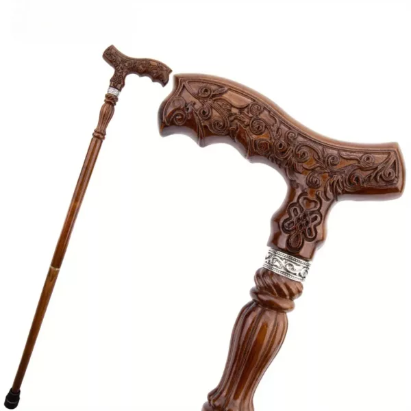 Canne bois sculpté floral celtique – Élégance artisanale et soutien stylé pour marche confortable – Image 7