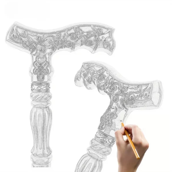 Canne bois sculpté floral celtique – Élégance artisanale et soutien stylé pour marche confortable – Image 8