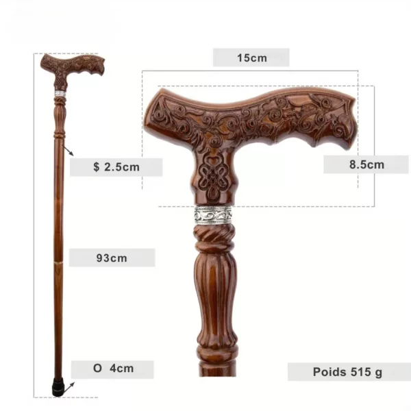 Canne bois sculpté floral celtique – Élégance artisanale et soutien stylé pour marche confortable – Image 3