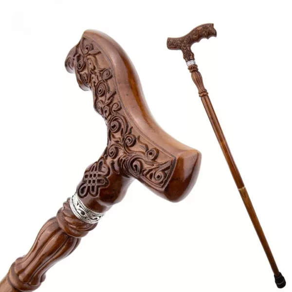 Canne bois sculpté floral celtique – Élégance artisanale et soutien stylé pour marche confortable – Image 6