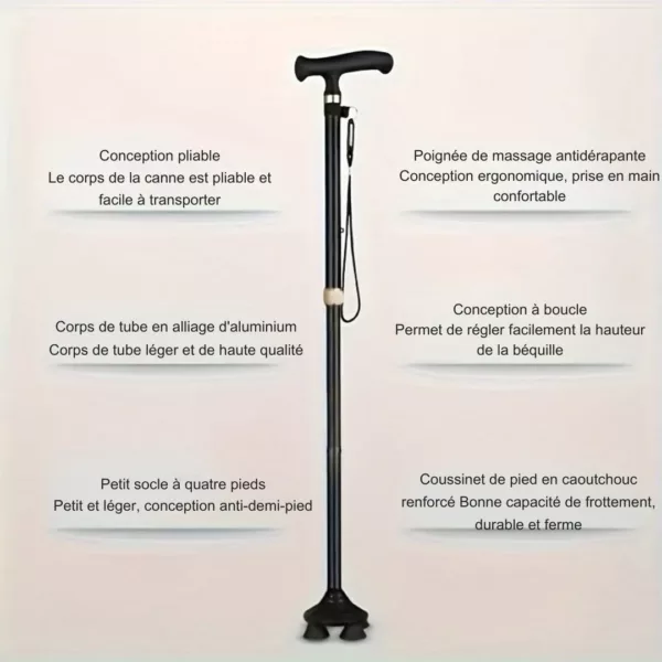 Canne de marche pliable 360° – Ultra légère et stable pour marcher en toute sécurité partout – Image 4