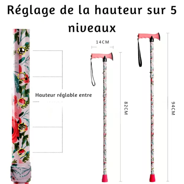 Canne de marche pliable florale – Élégante, légère et compacte pour vos déplacements en sécurité – Image 3