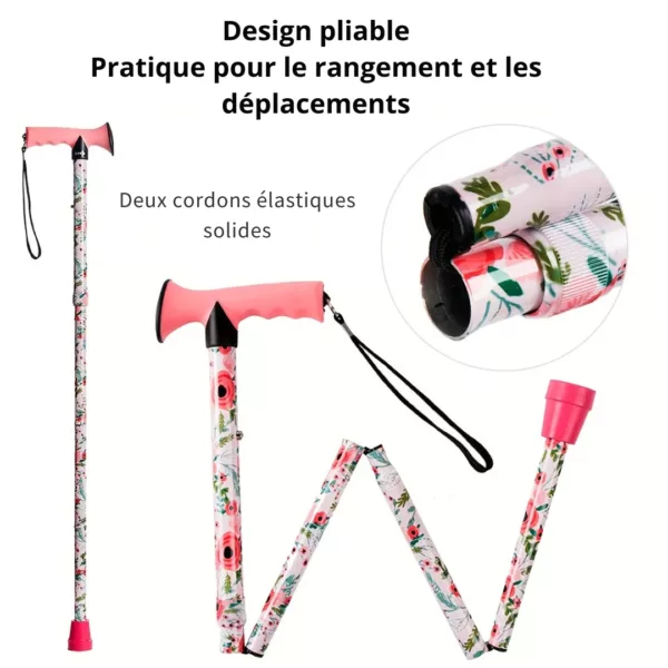 Canne de marche pliable florale – Élégante, légère et compacte pour vos déplacements en sécurité – Image 5