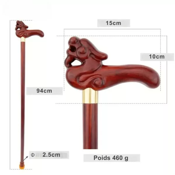 Canne dragon sculpté bois rouge – Élégance ancestrale et soutien robuste pour marche stylée – Image 3