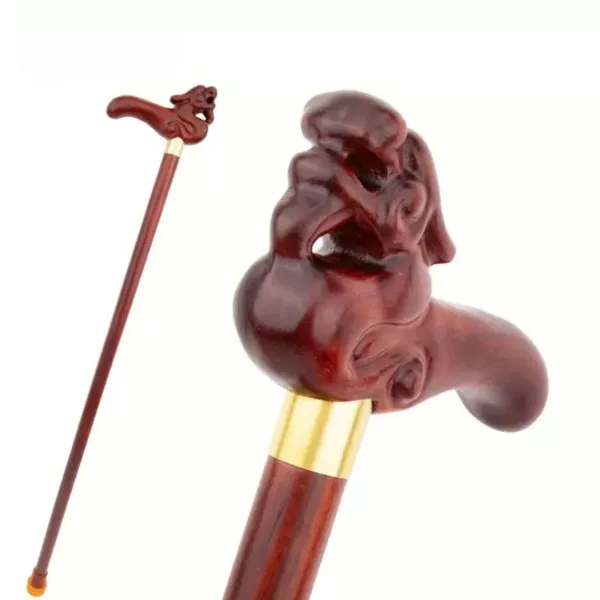 Canne dragon sculpté bois rouge – Élégance ancestrale et soutien robuste pour marche stylée – Image 2