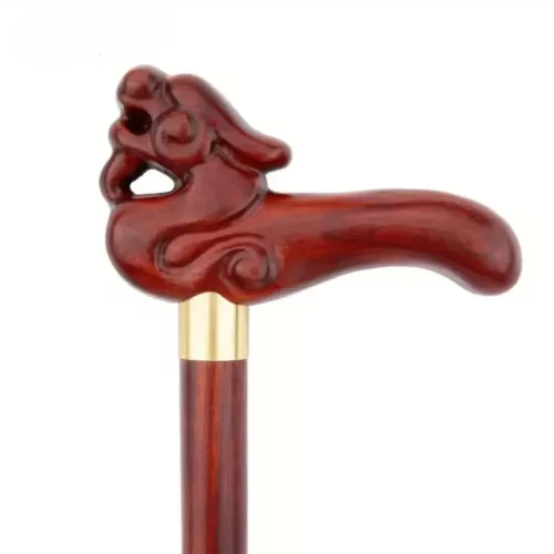 Canne dragon sculpté bois rouge