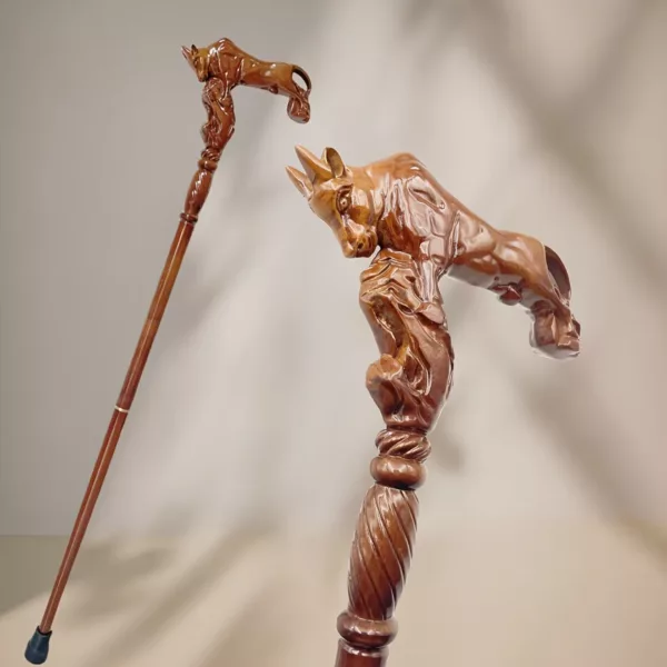 Canne pliable tête de taureau sculptée – Élégance rustique et appui sécurisé en toute situation – Image 2