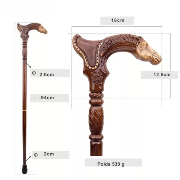 Canne poignée cheval sculpté bois – Élégance vintage et soutien raffiné pour marche confortable – Image 3