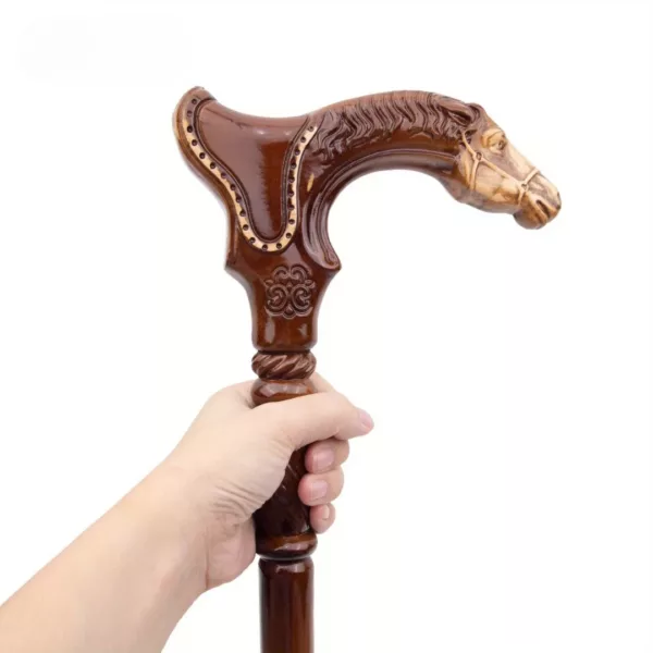 Canne poignée cheval sculpté bois – Élégance vintage et soutien raffiné pour marche confortable – Image 5