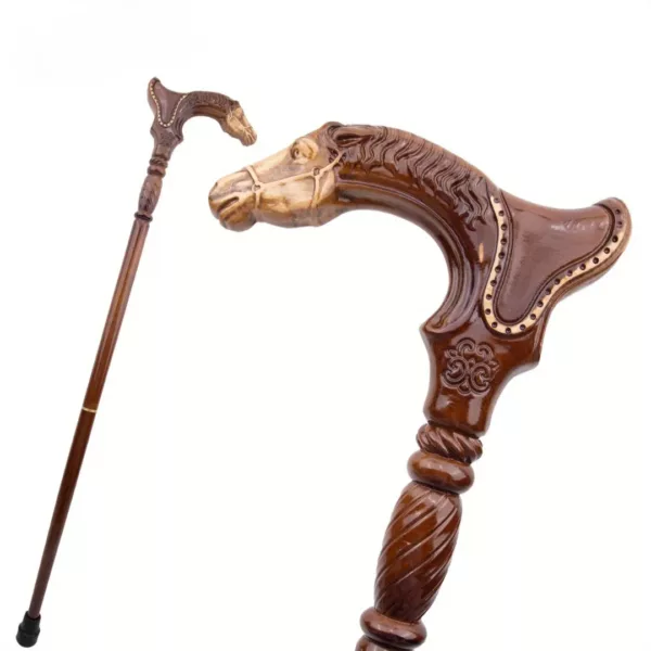 Canne poignée cheval sculpté bois – Élégance vintage et soutien raffiné pour marche confortable – Image 7