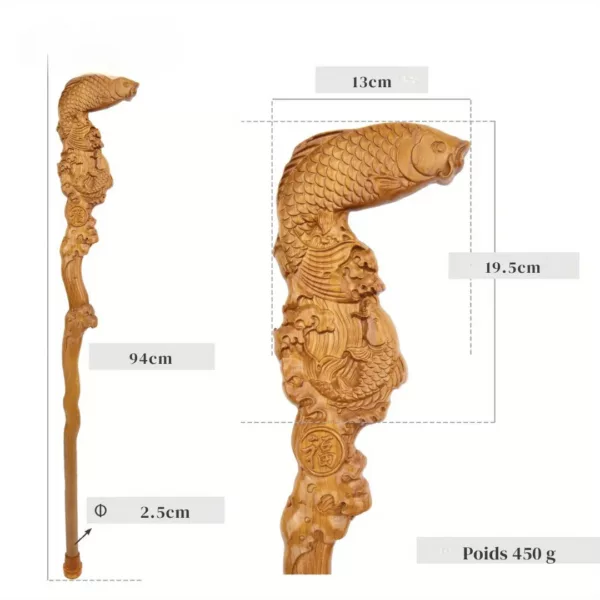 Canne poisson sculpté bois fantaisie – Accessoire élégant et original pour marche ou déco artisanale – Image 3