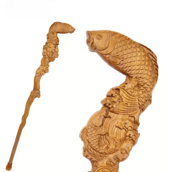Canne poisson sculpté bois fantaisie – Accessoire élégant et original pour marche ou déco artisanale – Image 5
