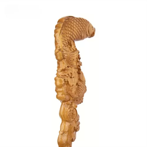 Canne poisson sculpté bois fantaisie