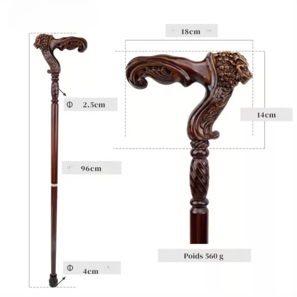 Canne sculptée tête de lion rétro – Accessoire élégant et robuste pour allure noble et distinguée – Image 3