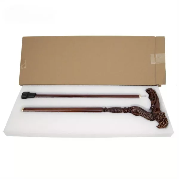 Canne sculptée tête de lion rétro – Accessoire élégant et robuste pour allure noble et distinguée – Image 4