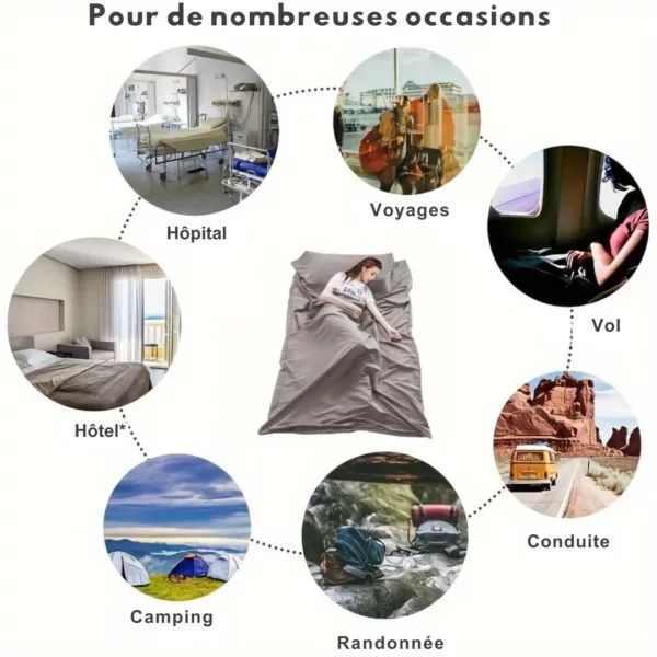 Drap de sac couchage sans fermeture – Léger, respirant et compact pour nuits confortables en voyage ou randonnée – Image 6