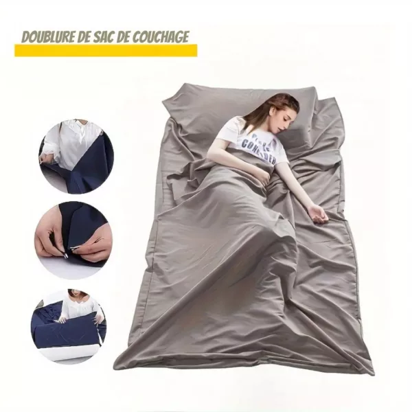 Drap de sac couchage sans fermeture – Léger, respirant et compact pour nuits confortables en voyage ou randonnée – Image 4