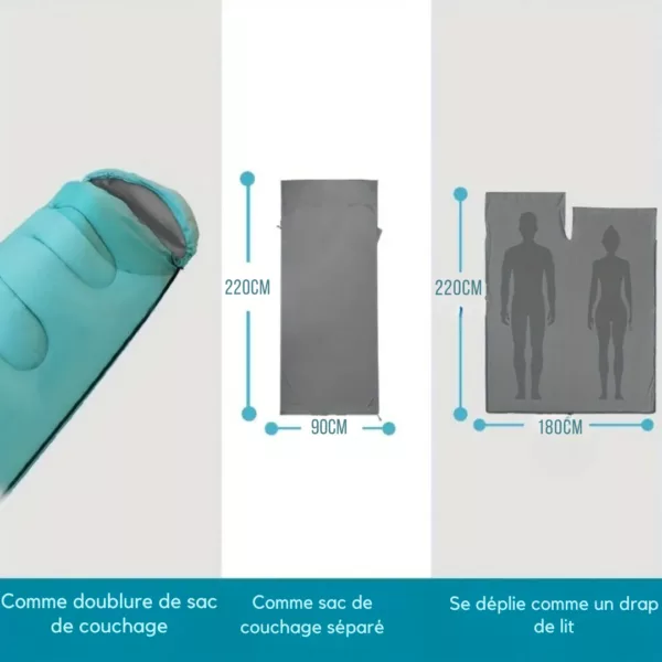 Drap sac de couchage compact zippé – Image 3