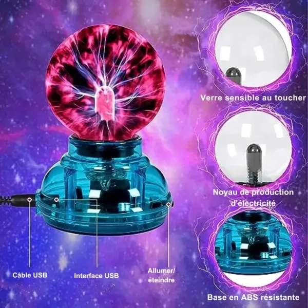 Lampe boule plasma USB décorative – Ambiance futuriste & effet lumineux hypnotique pour bureau ou salon – Image 3