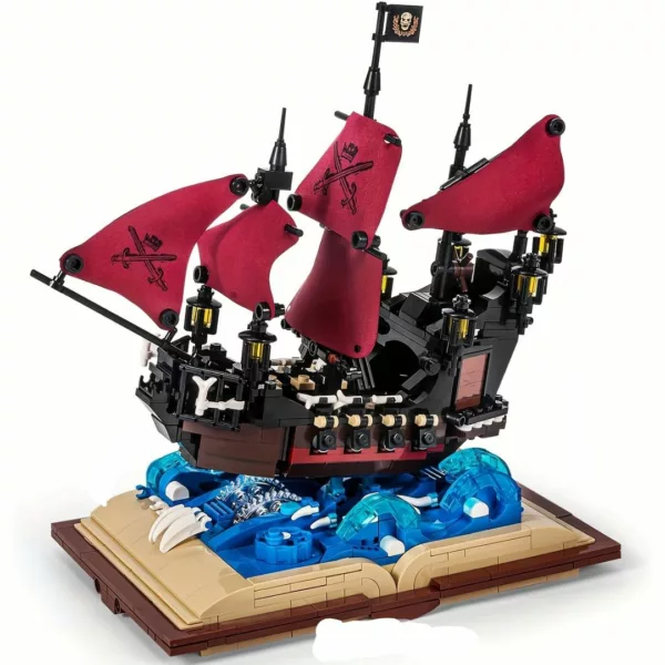Lego bateau pirate voiles rouges sur livre – Image 3